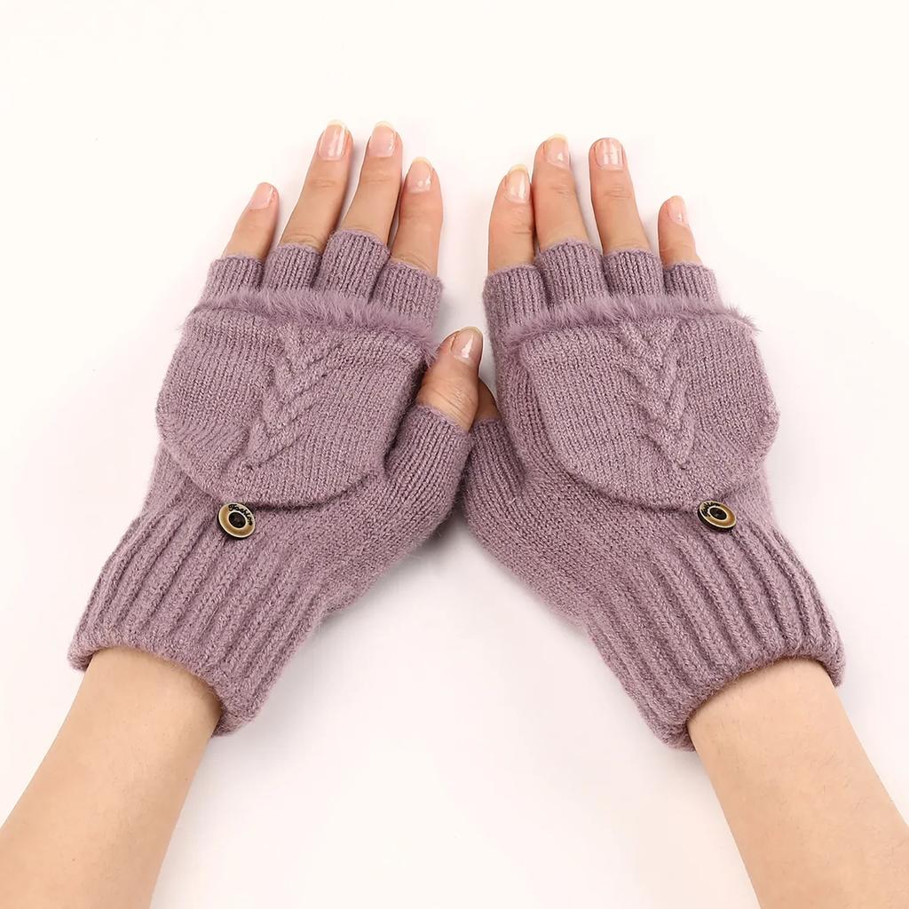 Fingers Free Wool Gloves Women Knitted Flip Fingerless Exposed Finger Thick Glove Mittens Winter Warm Thickening Women Mitts