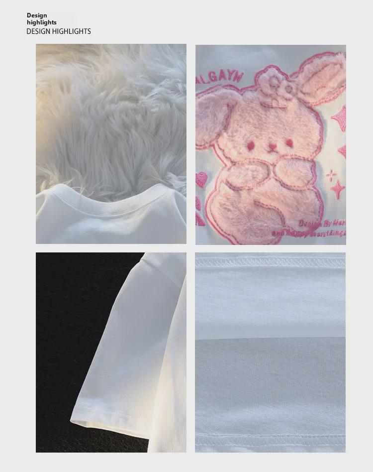 Женская футболка с коротким рукавом и вышивкой «Розовый медведь»: Милый, милый, плюшевый дизайн для весны и лета.