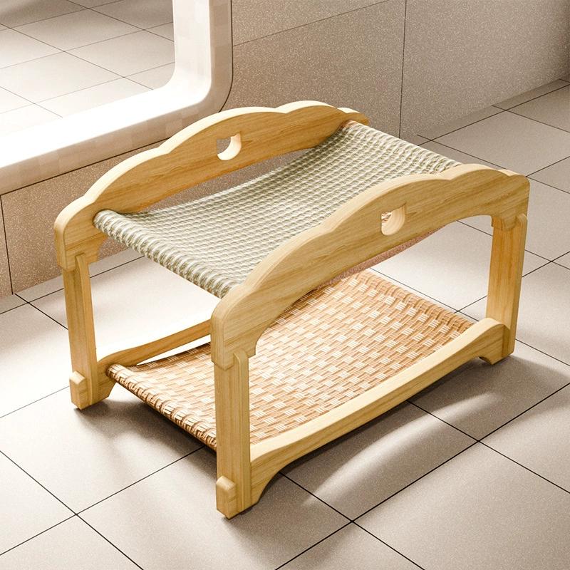 Double Layer Cat Bed Mortise Tenon Detachable Easy Assembly Wear-Resistant Elevated Cat Nest Wooden Furniture Breathable Cushion