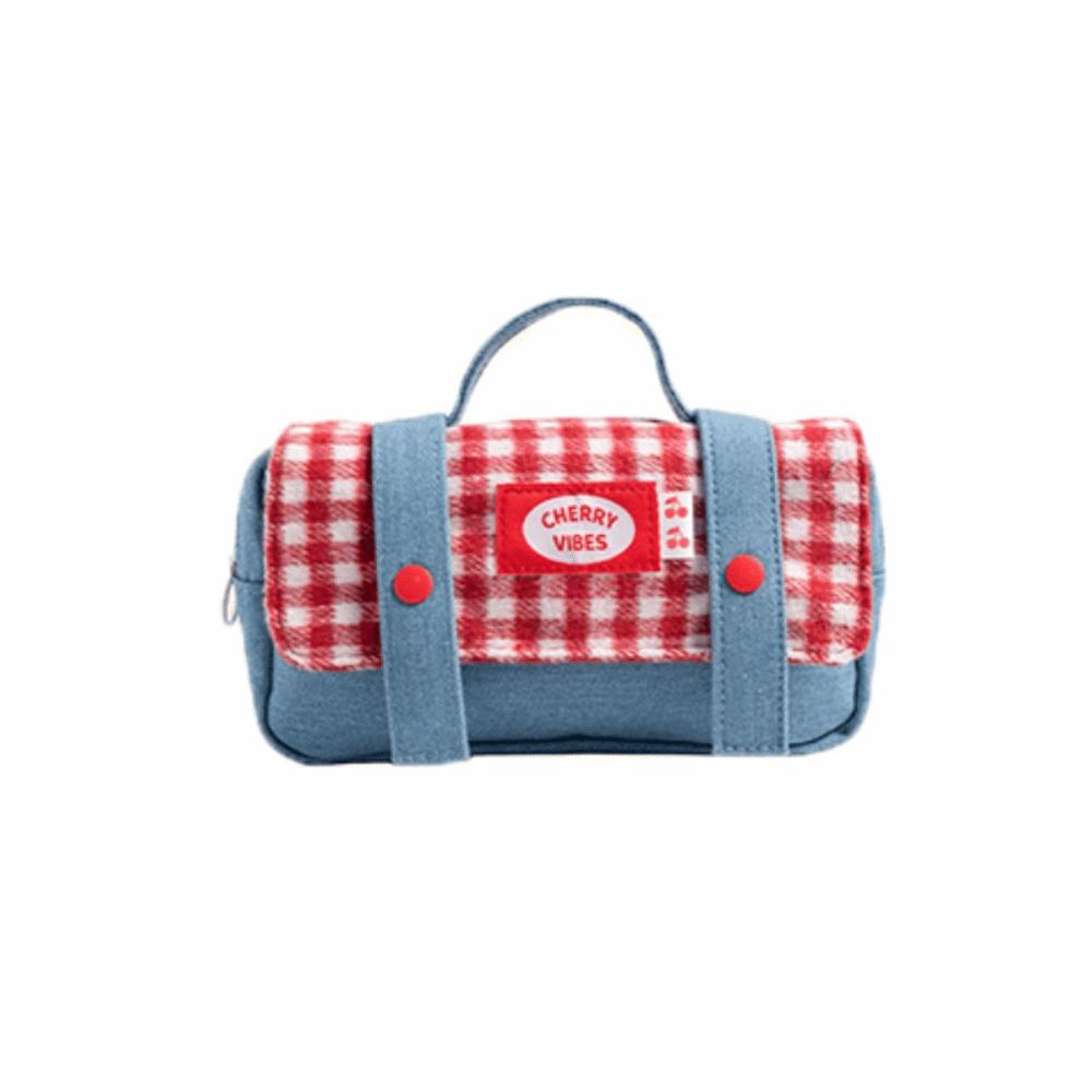 Sweet Grid Pencil Case Portable Pen Organizer Pouch Cute Stationery Organizer Office Use