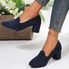 Ladies Suede Casual Sandals Breathable Shallow Mouth Thick Heeled Large Size Casual Shoes Faux Suede Slip-On Footwear Sapatos