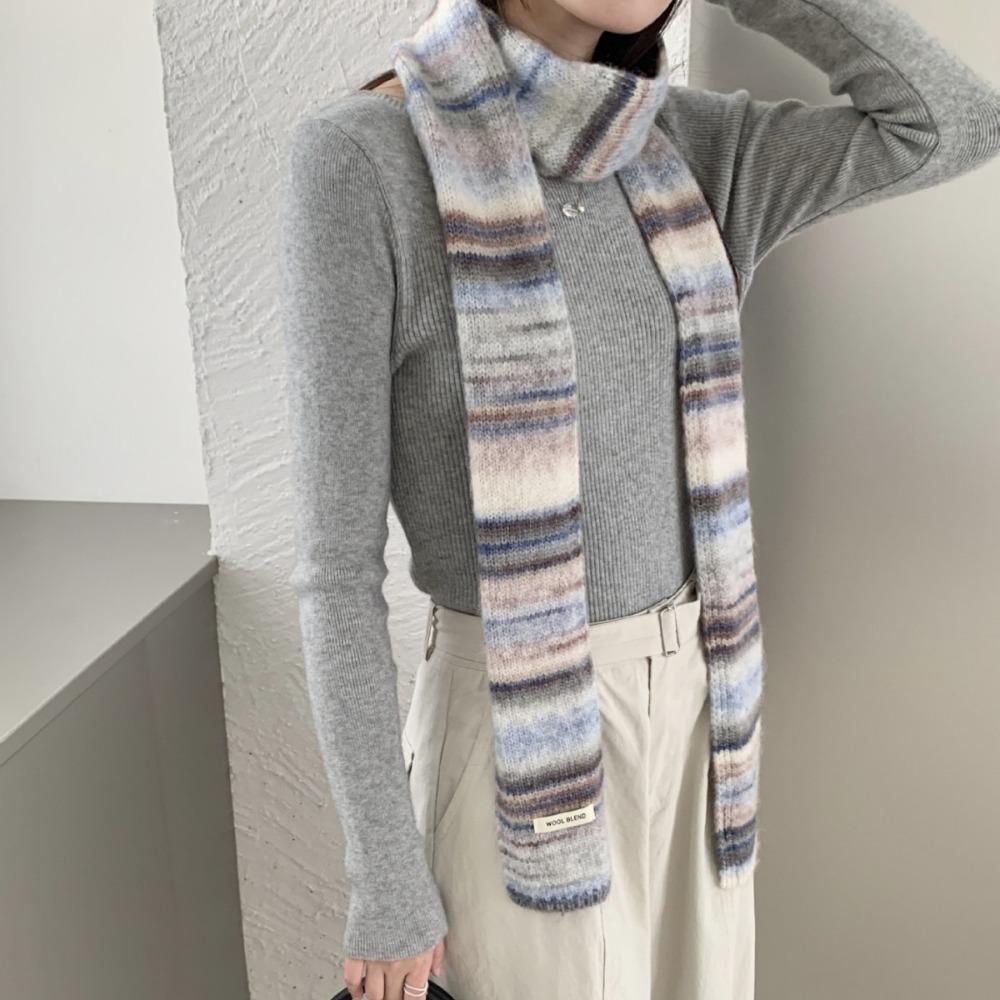 Thickened Rainbow Striped Scarf Korean Style Winter Shawl Cashmere Knitted Scarf Autumn Winter