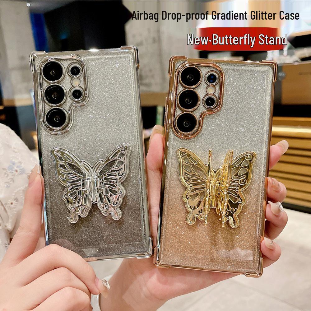 Чехол-подставка Samsung S26 Ultra Butterfly: Новый четырехсторонний airbag, противоударный, с блестками