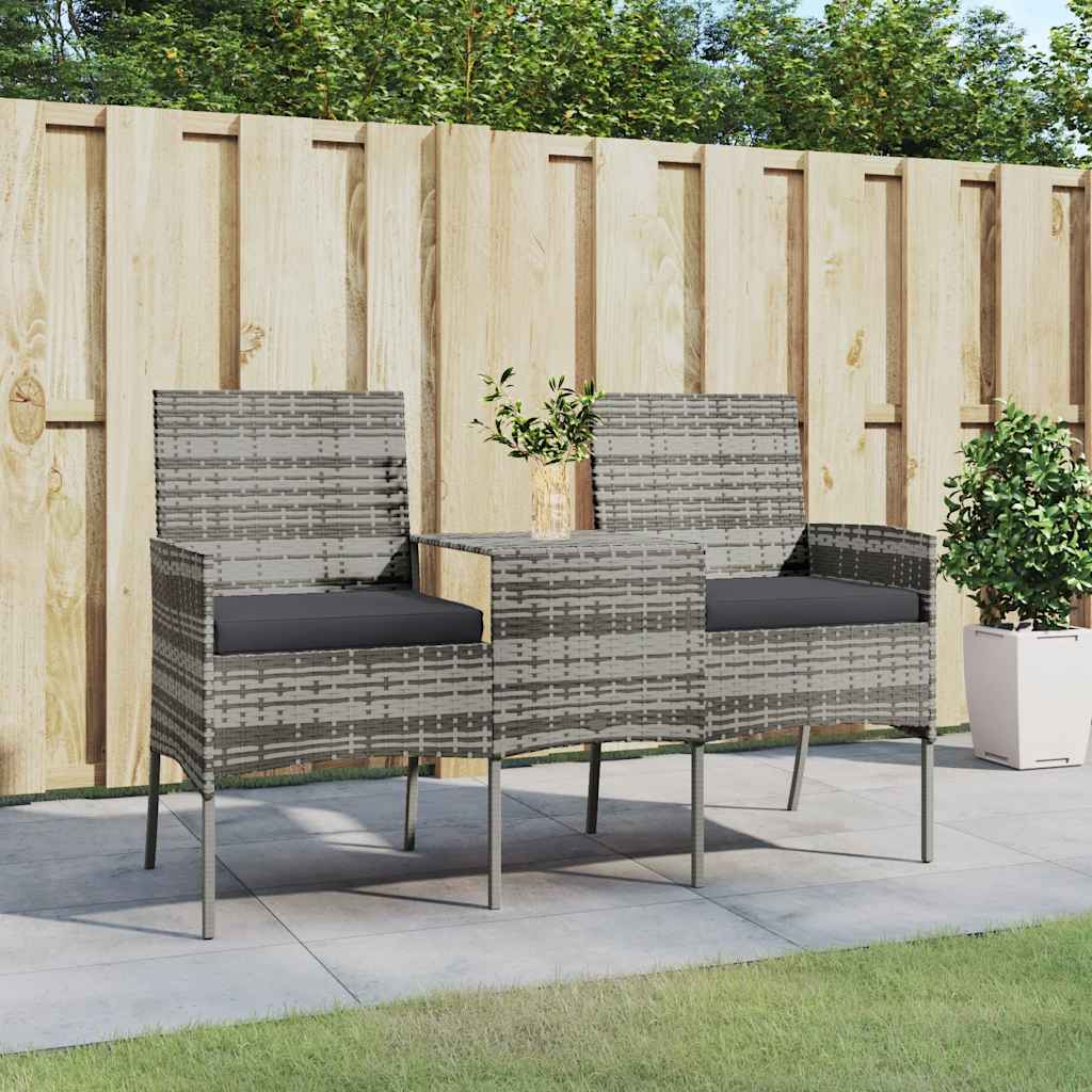 2 Seater Garden Sofa with Tea Table Poly Rattan Anthracite