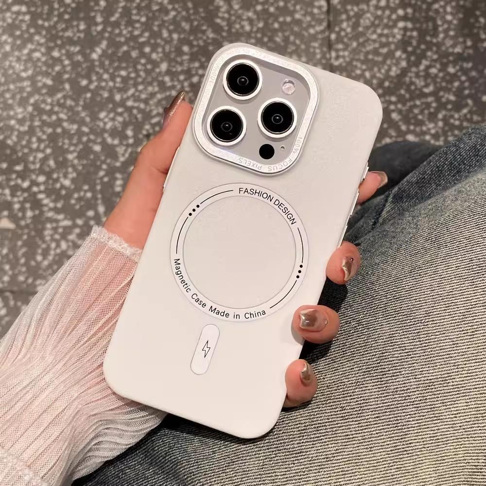 Magnetic Suction Suitable for Iphone16promax Leather Pattern Mobile Phone Case Apple 15 Metal Lens 14 Advanced Sense Protection Case