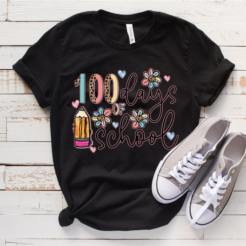 Женские топы 100 дней школы с принтом High Street Trendy Fashion Casual Cotton T Shirts Womens