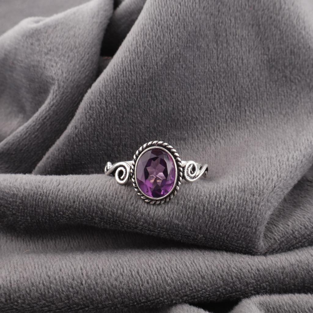African Amethyst Ring, 925 Solid Sterling Silver Gemstone Jewelry, Handmade Ring, For Thanksgiving Gift