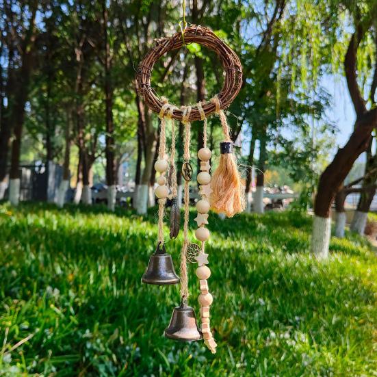 Rattan Bell Pendant Wind Chime 32cm Hand-Woven Witch Bell for Home Decor Positive Energy Door Chime Hanging Christmas Bell Aesthetic Garden Decor