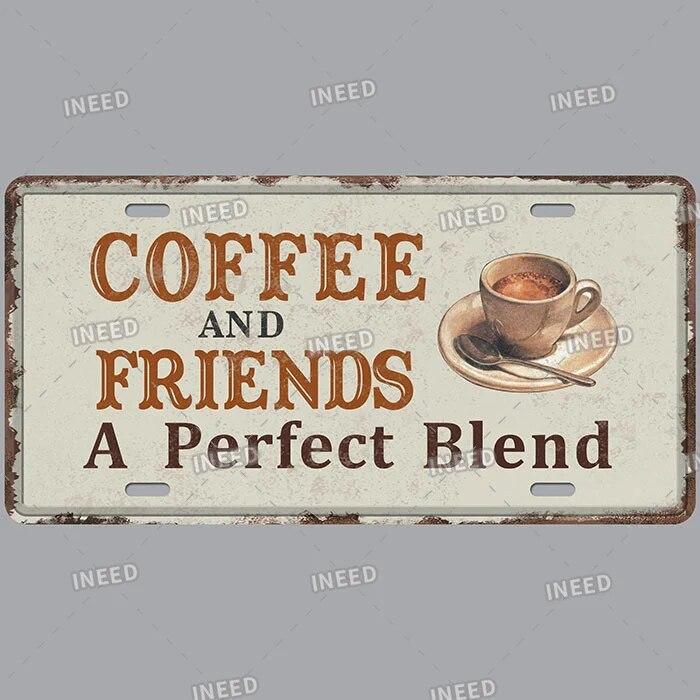 Metal Tin Signs Coffee License Plate Vintage Metal Plaques Retro Tin Plate for Cafe Kitchen Home Living Room Door Wall Art Decor