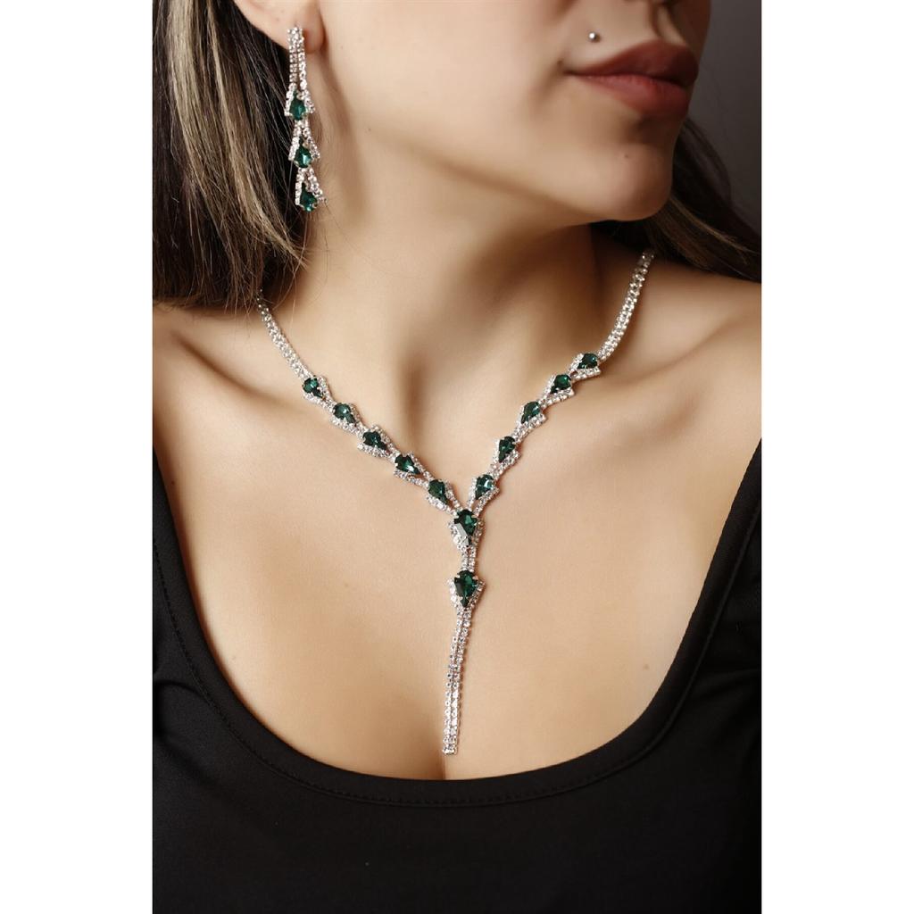 Посеребренное серебряное ожерелье, серьги и браслет с каплевидным камнем, набор из 3-х штук для приглашения на свадьбу и помолвку Abiy