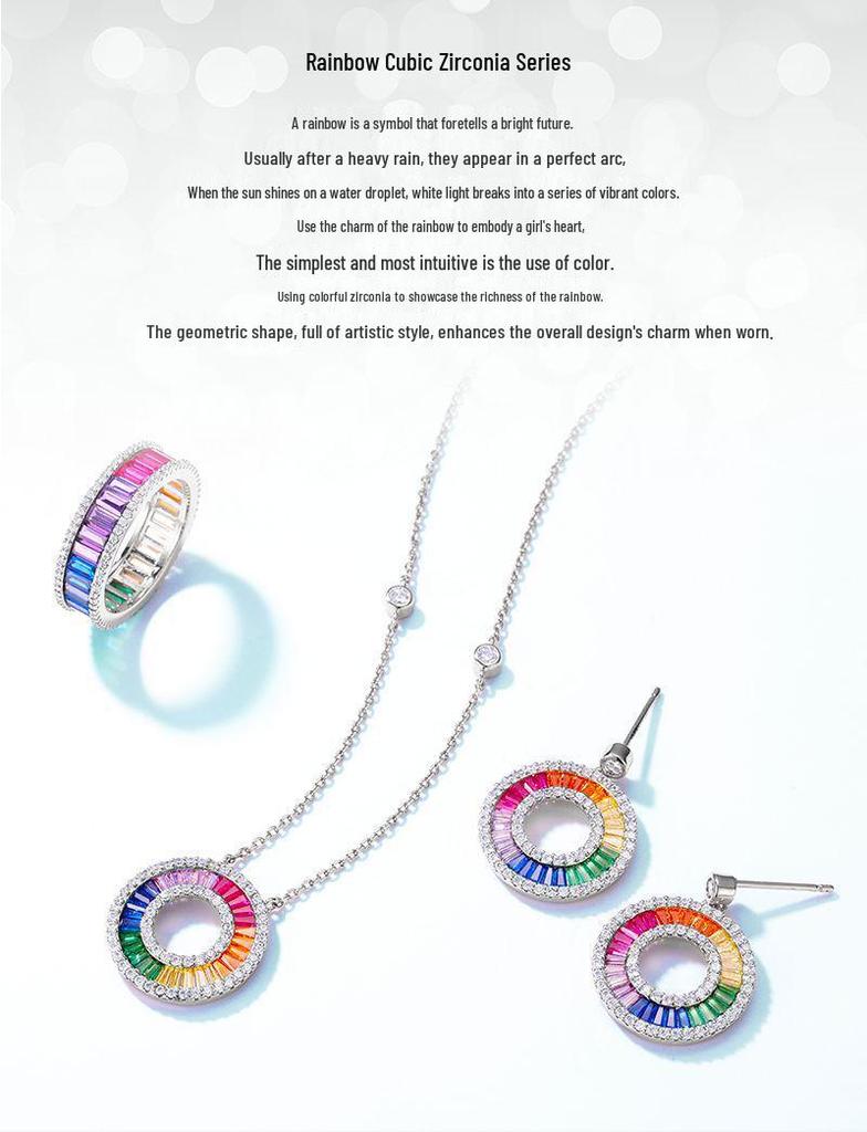Cross-border S925 Rainbow Zircon Ring for Men & Women - Single Row Pave Gemstone, European & American Fashion Personality