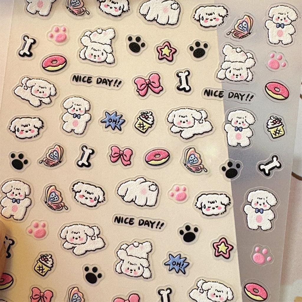 5D Embossed Cute Cartoon Animal Design Nail Art Sticker Decals Self Adhesive Supplies For Women And Girls