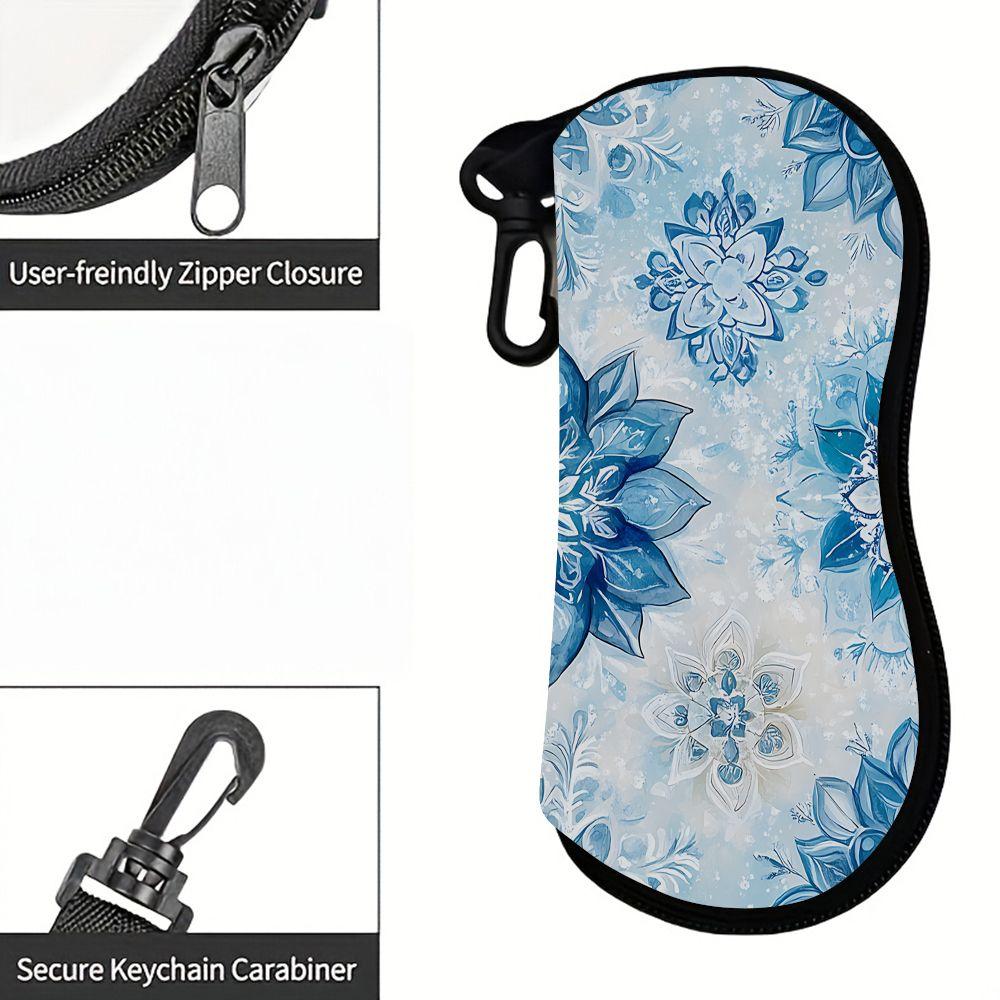 2D-Blue Floral Watercolor Print Sunglasses Case, Protective Eyewear Pouch with Pattern, Portable Soft Eyeglasses Storage Bag for Travel and Daily Use