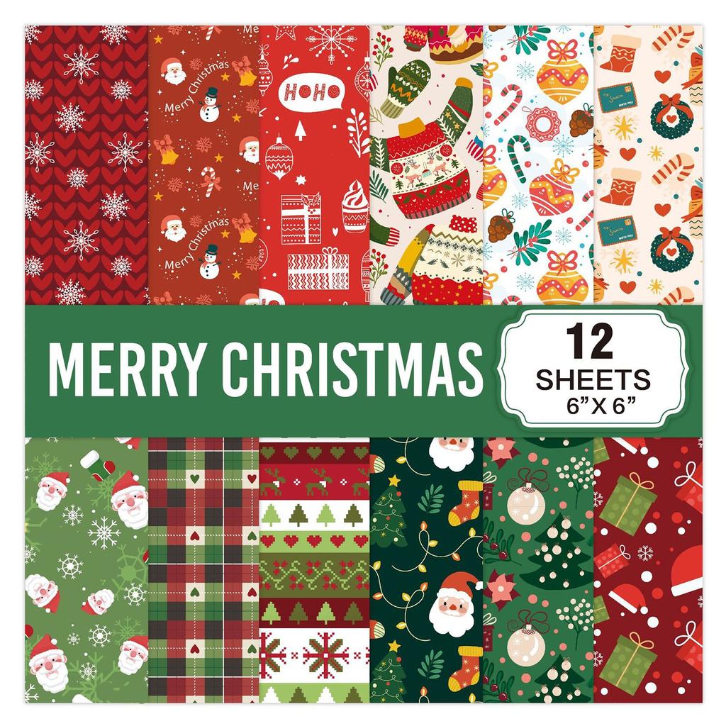 Набор рождественской узорчатой бумаги, декоративная бумага для изготовления открыток, рукоделия, скрапбукинга, украшения12 шт.