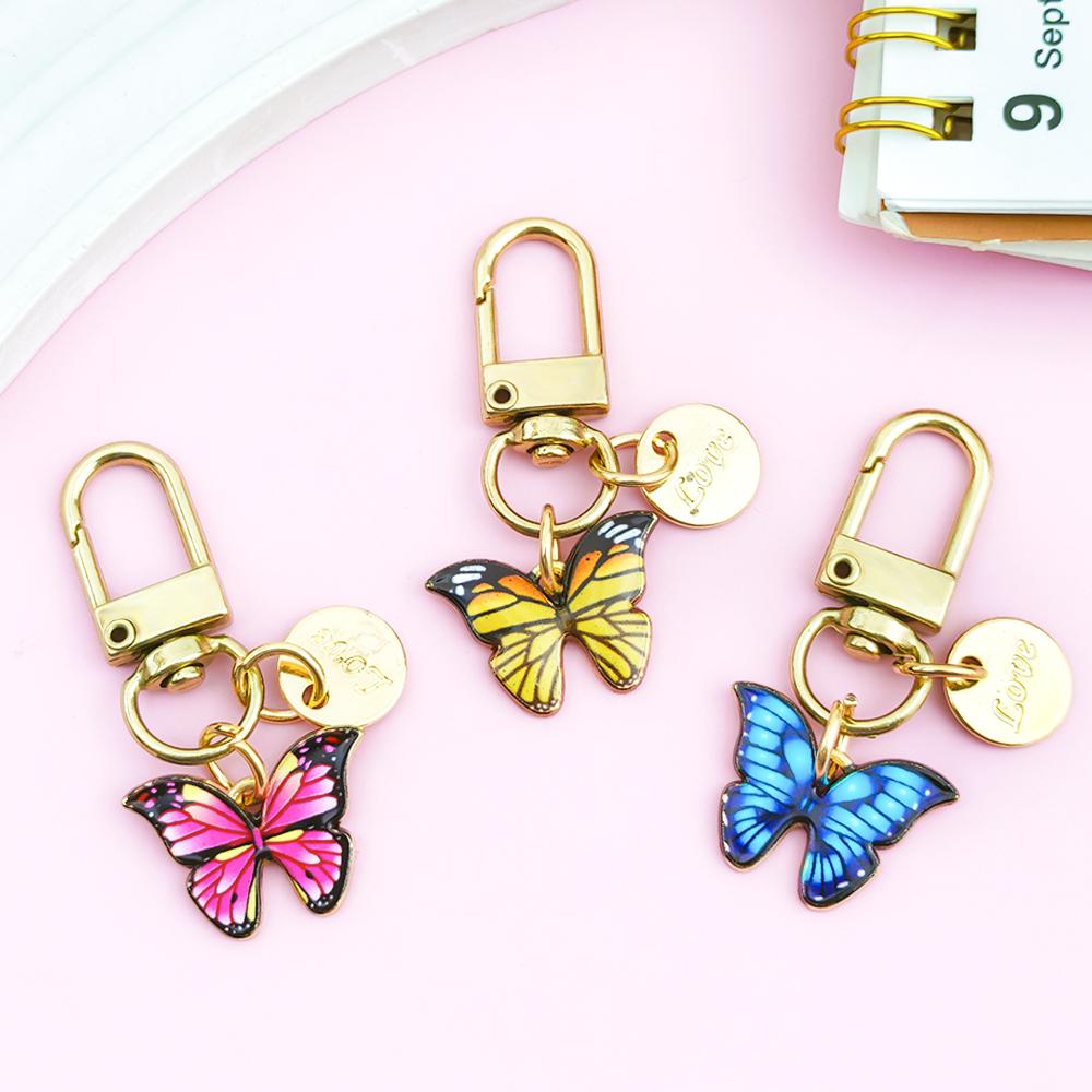 Cute Enamel Butterfly Keychain Simple Metal Animals Key Ring INS Earphone Case Bag Pendant Accessories For Women Men Couple Gift