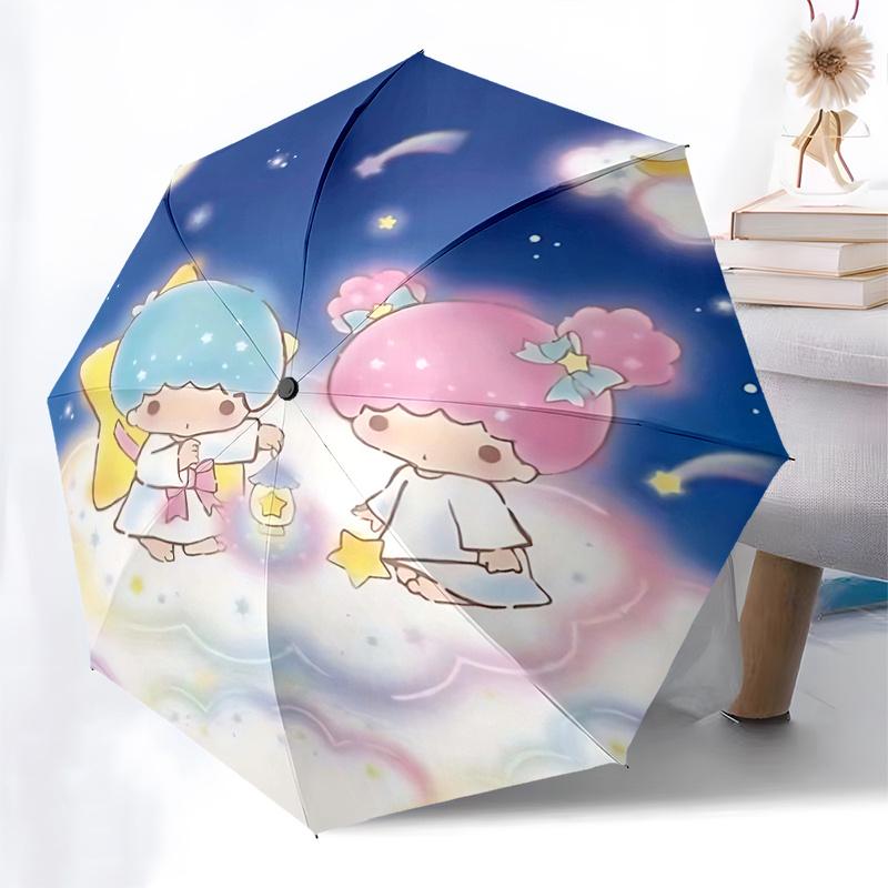 1 шт. Автоматический складной зонт Little Twin Stars - Портативный трехскладной дизайн с 8-реберным железным каркасом, Идеально подходит для использования на улице, Праздничные подарки,