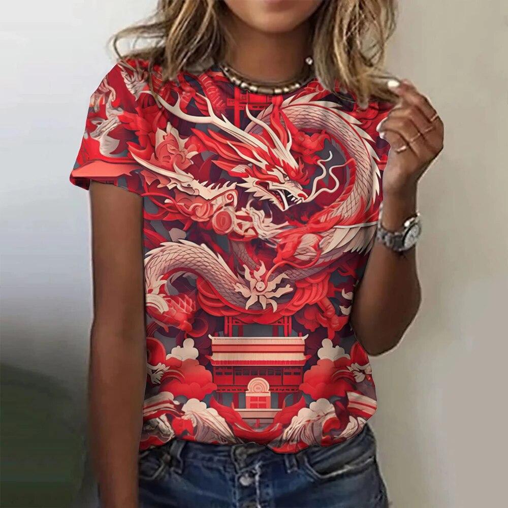 Chinese Loong 3d Printing T-Shirt Women's Hip-Hop T-Shirt Street Casual Funny T-Shirt Onlyfans Female Clothing Cosplay Tops Tee