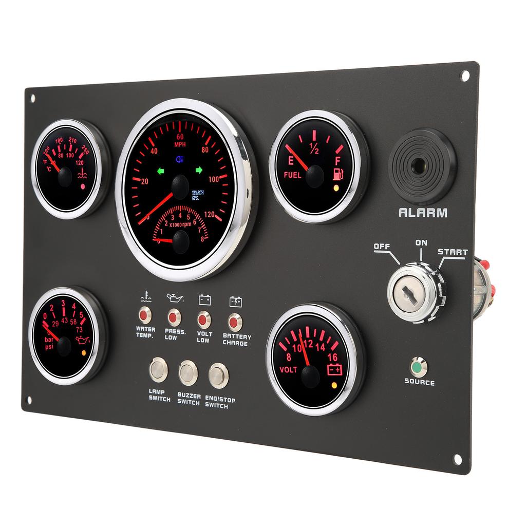 Набор из 5 приборов 12 В для приборной панели 0–120 миль/ч 0–8000 об/мин красный светодиод 0–5 бар 0–73 фунт/кв. дюйм для морской лодки автомобиля
