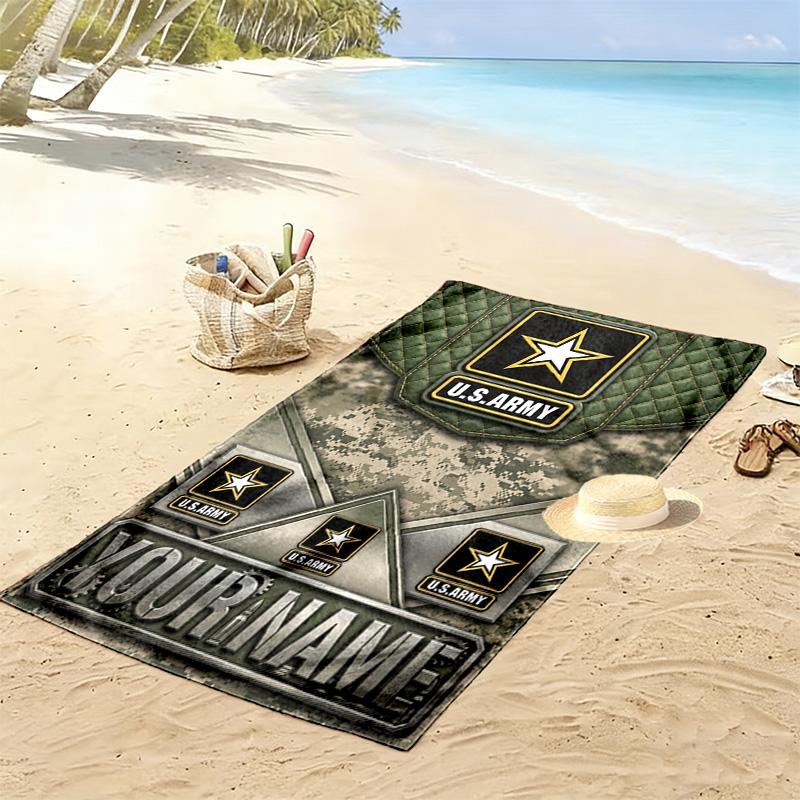 Name Custom US. Army Print Beach Towel, Large Soft Quick Dry Towel for Beach Camping Swimming