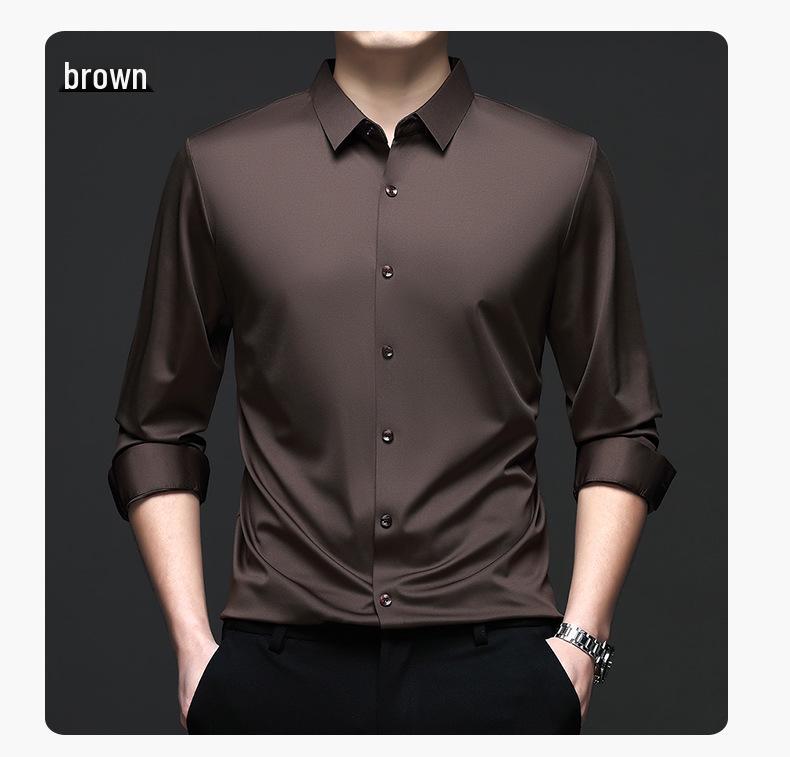 Весенняя мужская бесшовная немнущаяся рубашка в стиле business casual с длинным рукавом
