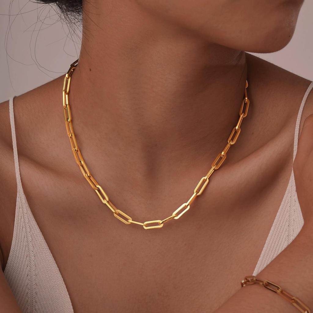 Ожерелье Нержавеющая сталь Прямоугольная цепь Толстый чокер Золотой Серебристый цвет Простой дизайн Регулируемый Унисекс Подарок Аксессуар [Rockyu] Женское & 40-45см