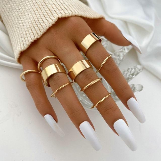 Fashion Jewelry Rings Set Gold Color Hollow Round Opening Women Finger Ring for Girl Lady Party Wedding Gifts