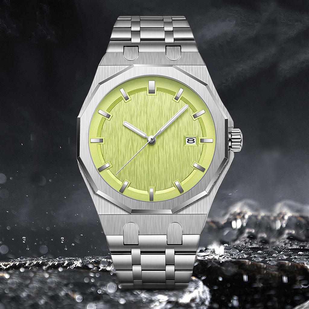 PINTIME Octagon Роскошные мужские кварцевые часы Мода Нержавеющая сталь Бизнес Мужские наручные часы с датой Водонепроницаемые светящиеся