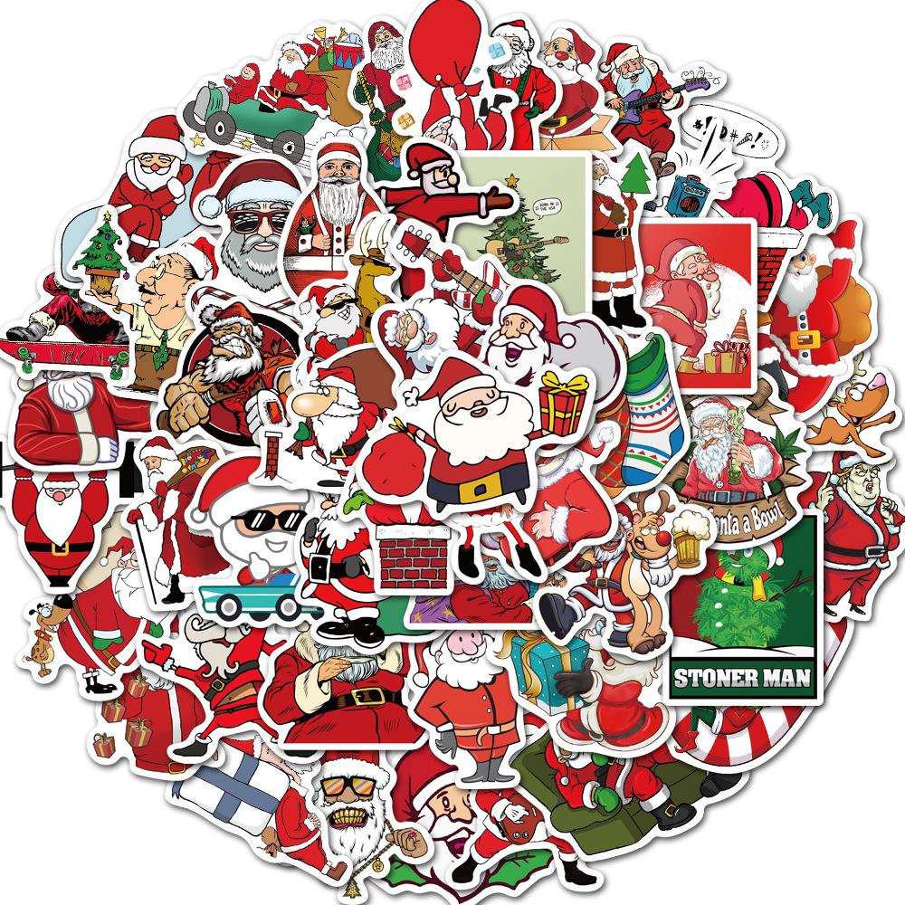 50 Cartoon Christmas Waterproof Scrapbook Stickers - Self-Adhesive Decoration for Notebooks
