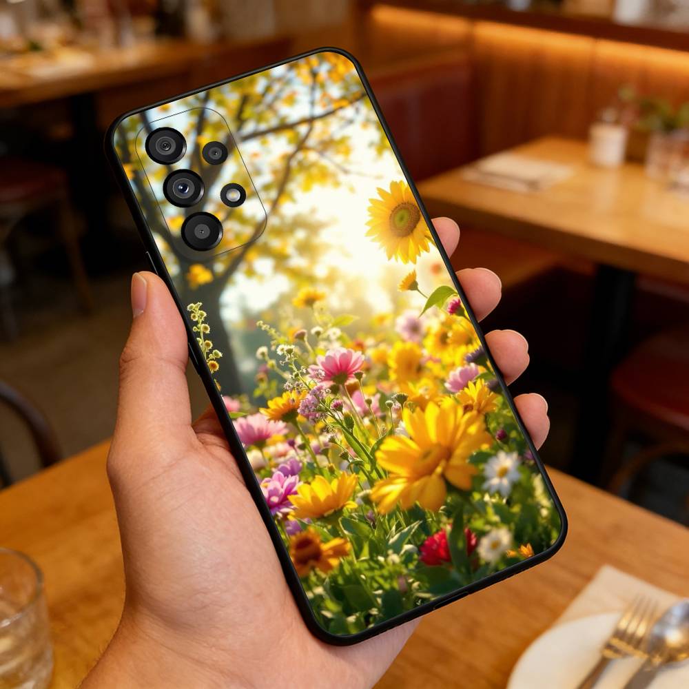 Sunflower&Sunny Day For Samsung Galaxy A13,A21s,A22,A31,A32,A52,A53,A71,A80,Soft Black Shell