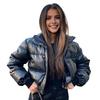Winter Women Jacket Thickened Padded Stand Collar Neck Protection Windproof Heat Retention Solid Color Zip-up Long