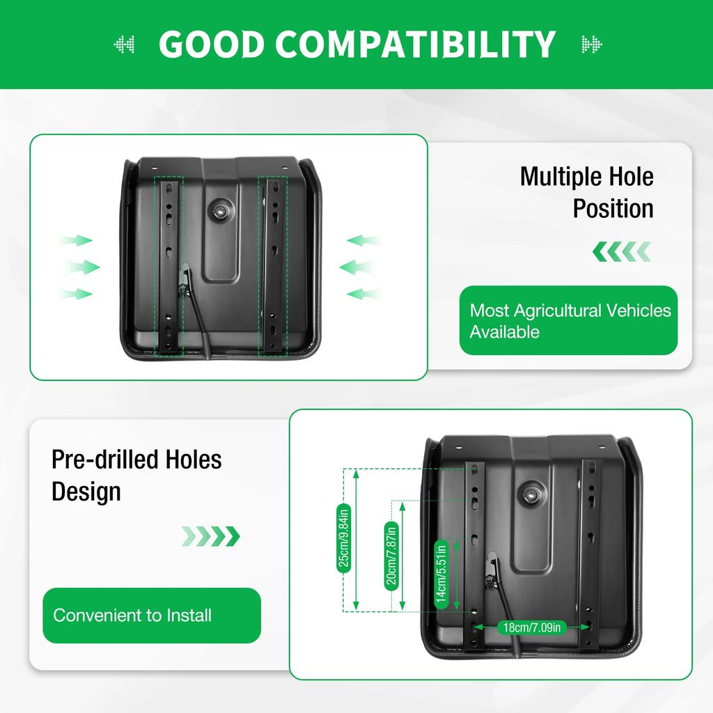 Регулируемое противоскользящее сиденье для трактора с водонепроницаемой ПВХ кожей, подушка грузоподъемностью 220 фунтов для сельскохозяйственной техники