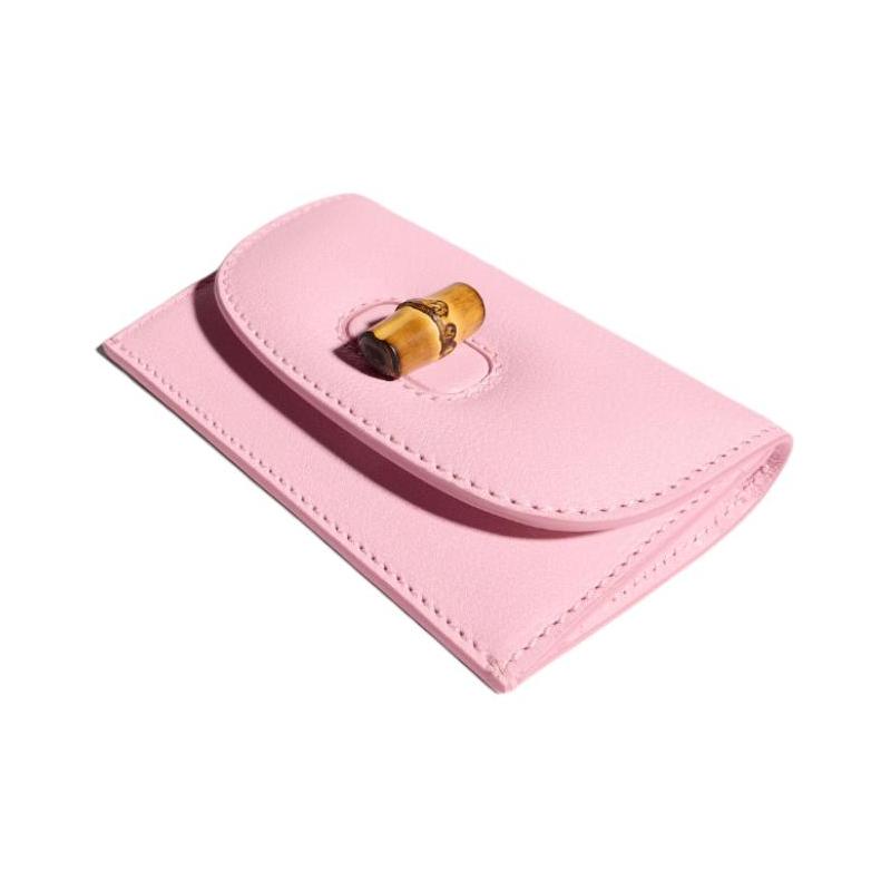 Gucci Bamboo Bamboo Detail Soft Leather Card Holder Women's Pink