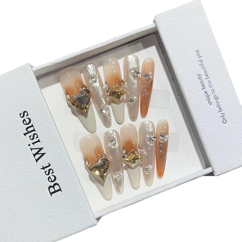 Autumn and Winter Wear Armor High-end Atmosphere Caramel Color Blush Magic Mirror Manicure Flash Love Diamond Removable Nail Piece