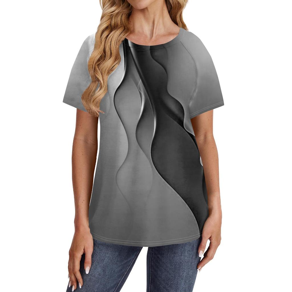 Women's Short Sleeve T Shirts Round Neck Tunic Tops Tees Blouses Loose Fit T-Shirts