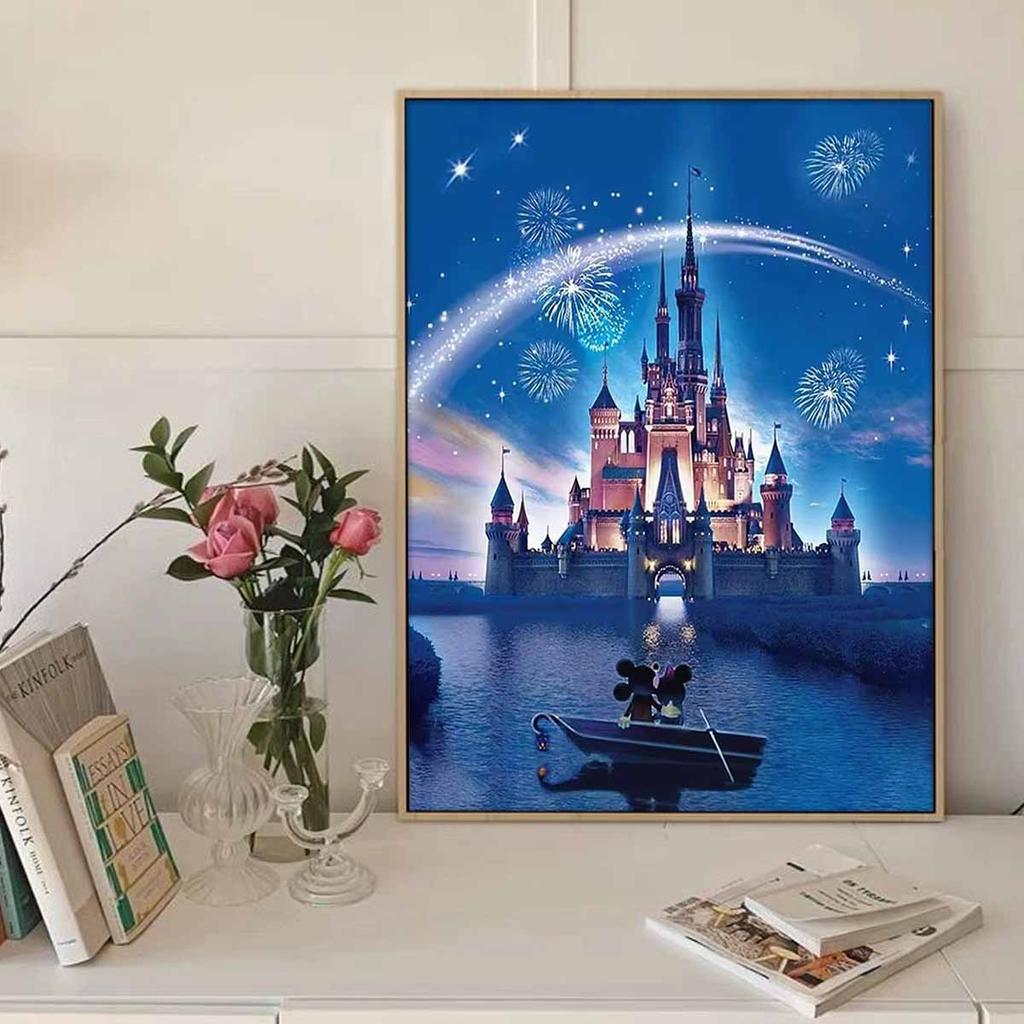 DIY Diamond Painting Fireworks Above The Castle Cross Stitch Kit Mosaic Art Diamond Painting Full Circle Diamond Home Decoration