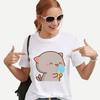 Kawaii Women'S Clothing Peach And Goma Mochi Cat Cartoon Print Tshirt Femme Korean Style Clothes Harajuku T Shirt Tops