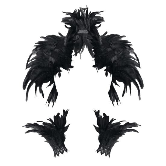1 комплект, поддельный воротник с кольцом на запястье, готический стиль, перьевая шаль, имитация перьев, ажурное кружево, унисекс, сценическое шоу, Хэллоуин, косплей, шарф на плечо