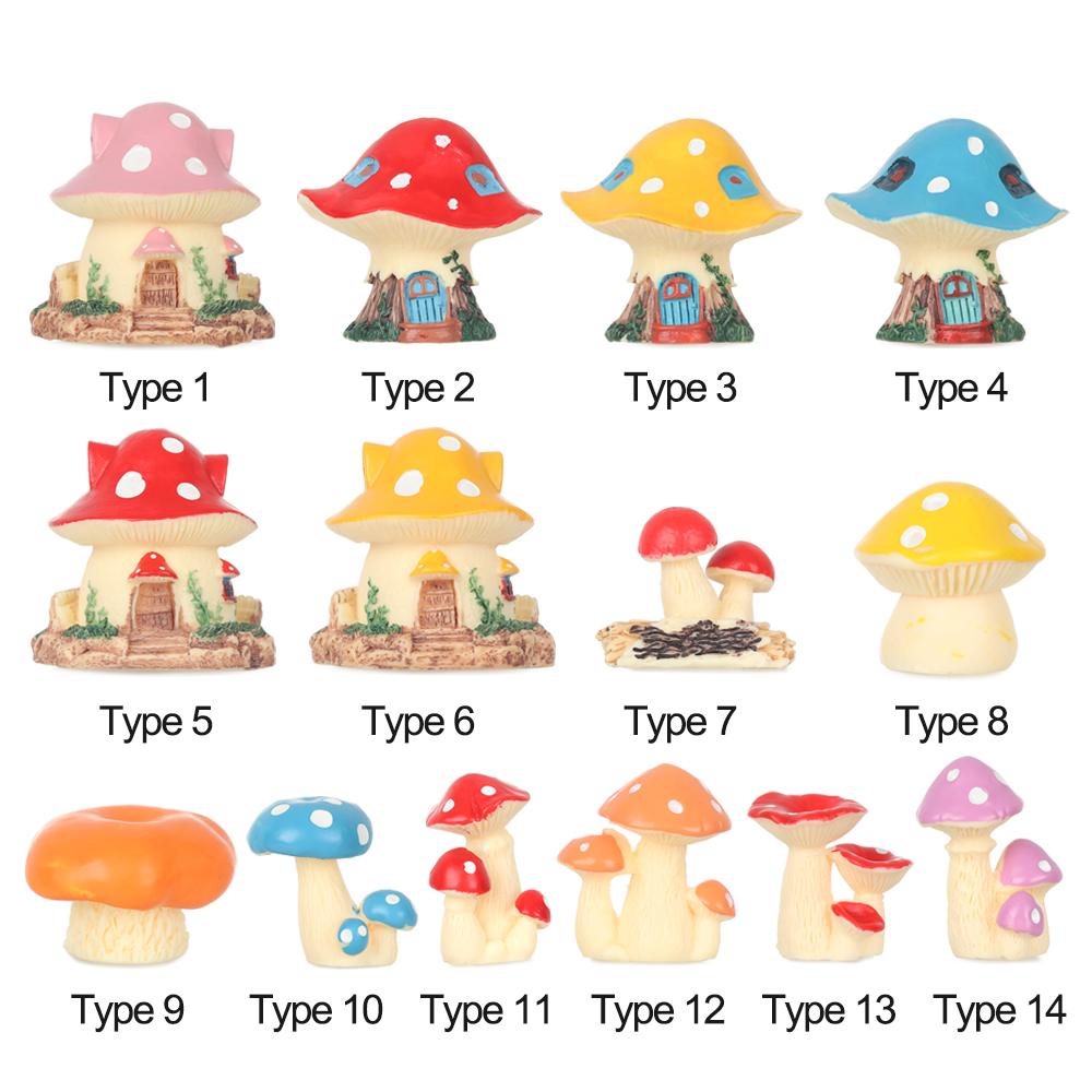 Bonsai Ornament Mushroom Figurines Miniature Mushroom House Gnome Terrarium Micro Landscape