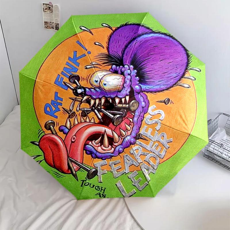 1 шт. Зонт с рисунком Rat Fink, Портативный складной зонт, Железный каркас, Структура из костей, Уличный домашний зонт