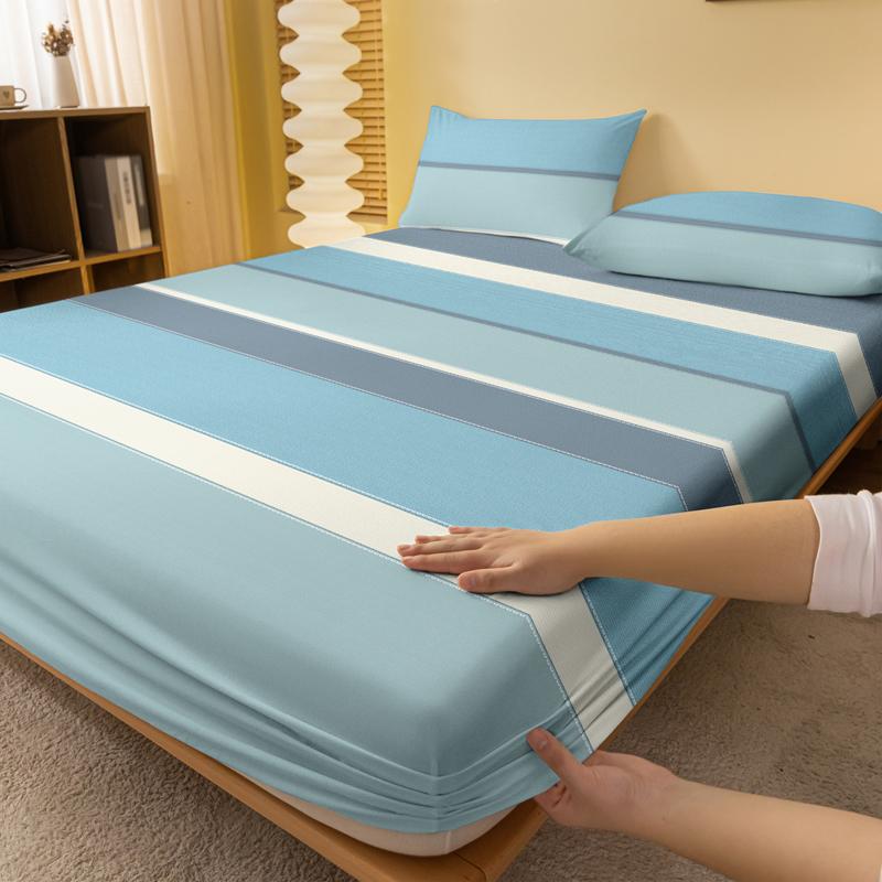 1 Simple Modern Geometry Printed Matte Fitted Sheet, Bedroom Printed Bed Cover, Bedding (Excluding Pillowcases)