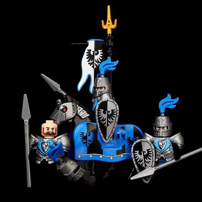 Средневековый Замок MOC Строительные Блоки Воины-Волки Фигурка Солдата Рыцари-Крестоносцы Лошадь Флаг Жилеты Щит Оружие Игрушки Подарки T022