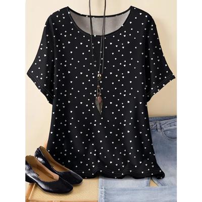 Футболка с круглым вырезом и коротким рукавом с принтом в виде сердца большого размера - мягкая полиэстеровая ткань средней эластичности, повседневная женская одежда с принтом по всей поверхности для всех сезонов