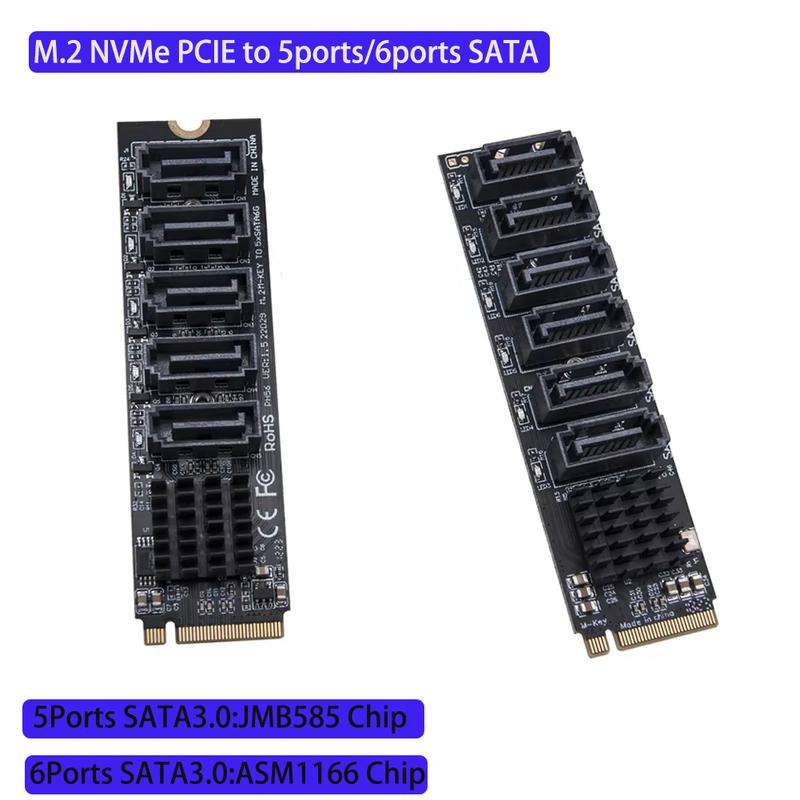 M.2 NVME PCI-E PCIE X4 X8 X16 To 6 Ports 5 Ports 3.0 SATA Adapter Card Riser SATAIII 6Gbps Chassis Server PC Expansion Card
