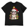 Funny Shih Tzu Christmas Tree Lights T-Shirt Funny Shirt Cotton Funny T-shirt Hippie Clothes Summer Shirt Workout Shirts for Men