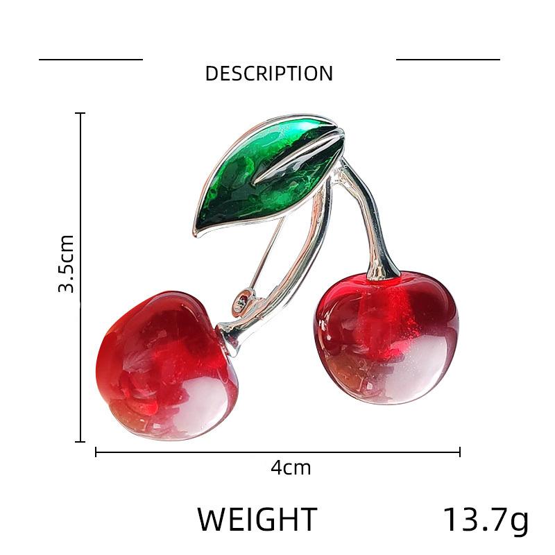 Fashion Crystal Dark Red Cherry Brooches For Women Clothing Cute Alloy Crystal Fruit Enamel Pins Party Jewelry Gifts