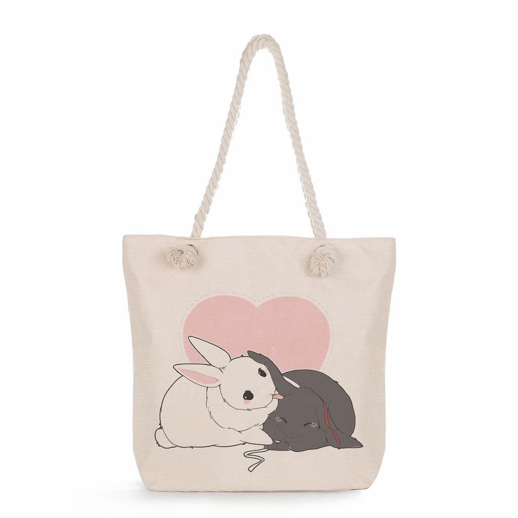 Creative Rabbit print thick rope single-shoulder beach bag 7247 CLE
