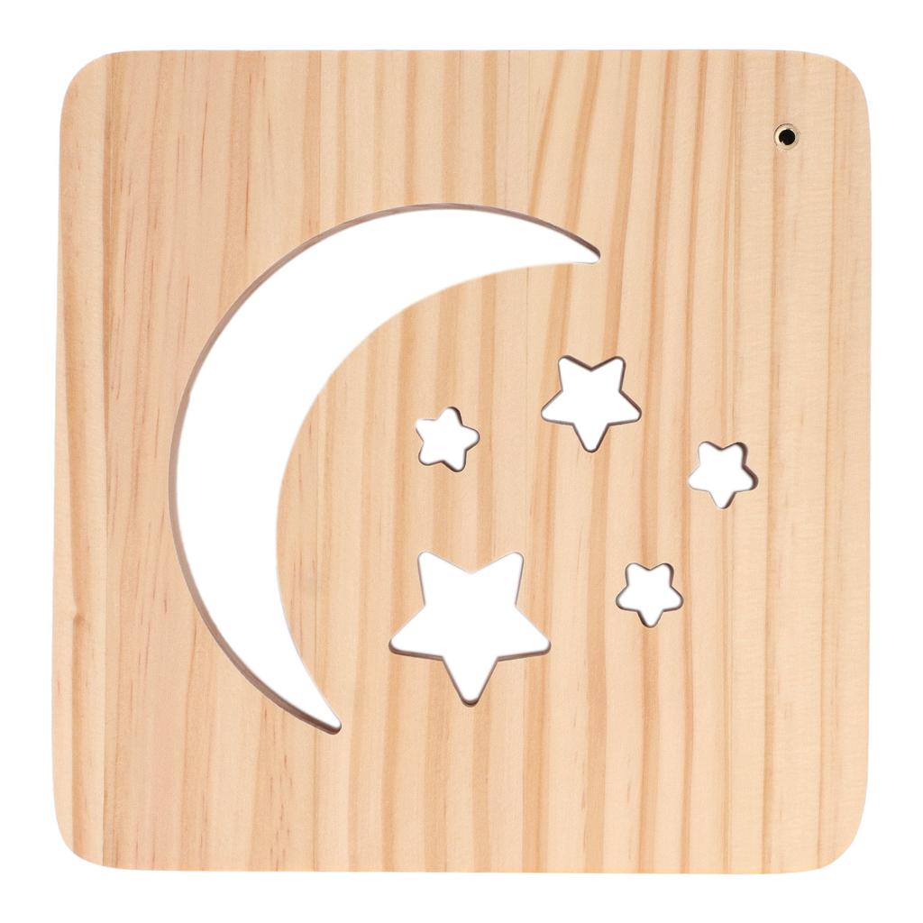 Деревянный 3D светодиодный светильник с рисунком луны и звезд, защита глаз, USB-блок питания, теплый белый ночник f