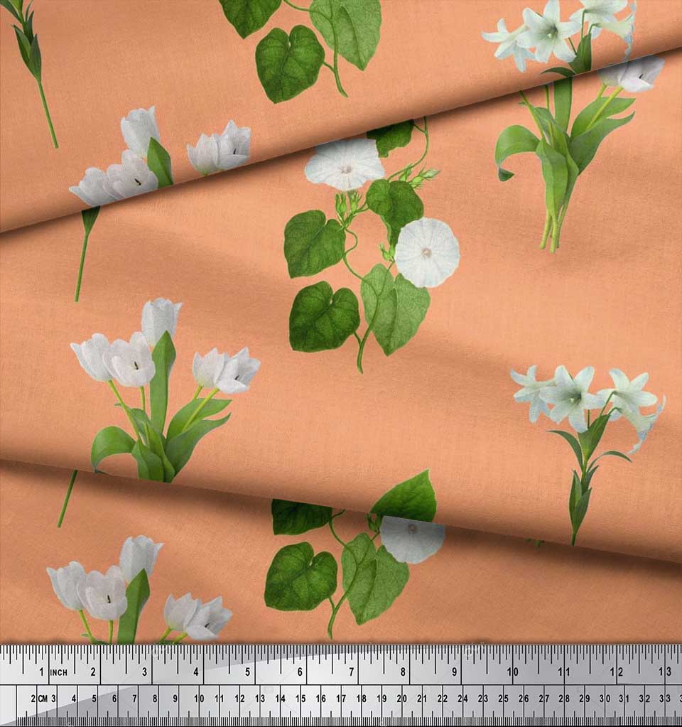 Soimoi Японская креп-сатиновая ткань с листьями, тюльпанами и цветочным принтом азалии, ткань по метрам 42 дюйма