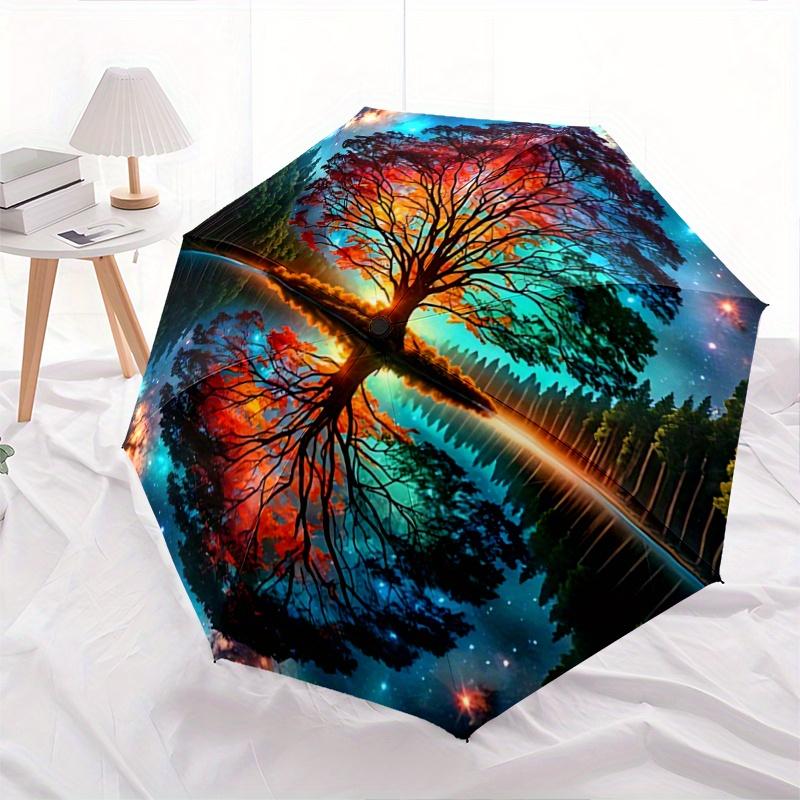 1pc The Enchanted Tree in a Dreamlike Forest Pattern Beautiful Looking Automatic Folding Umbrella, 3 Folding, 8 Iron Frame Design, Durable and Su