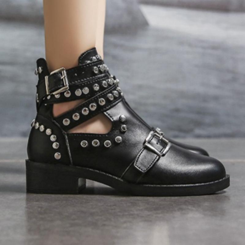 Женские весенние новые модные туфли с круглым носком на толстой подошве, нескользящие, повседневные, удобные, с металлическим дизайном, сапоги до середины голени, размер 43